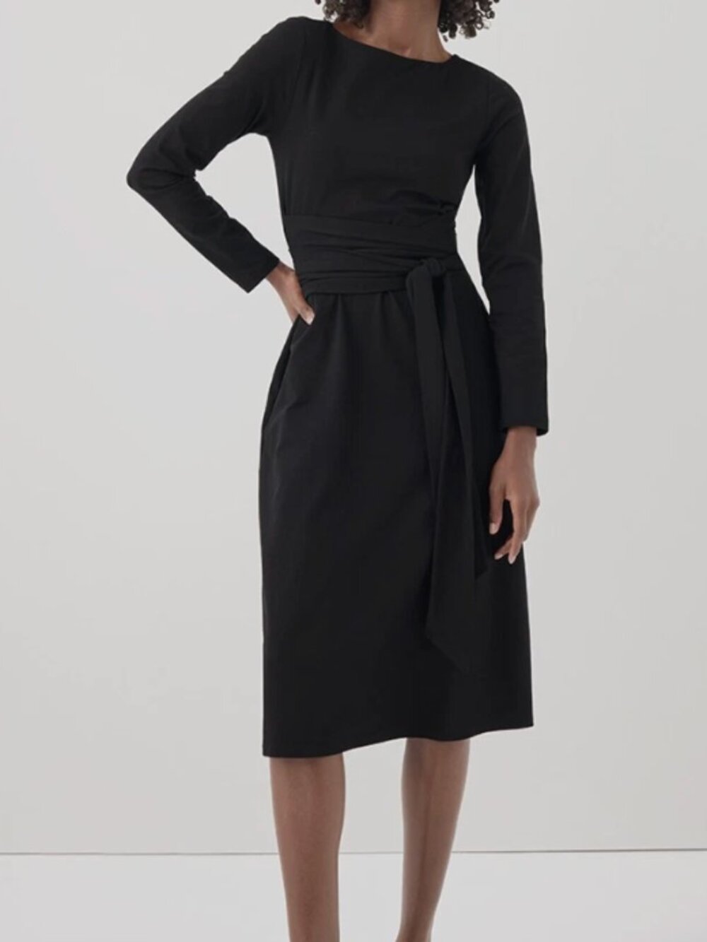 Pact Organic Fit & Flare Tie Wrap Dress Black